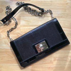 WHBM Black Clutch Crossbody Purse Shoulder Bag Silver Chain & Accents